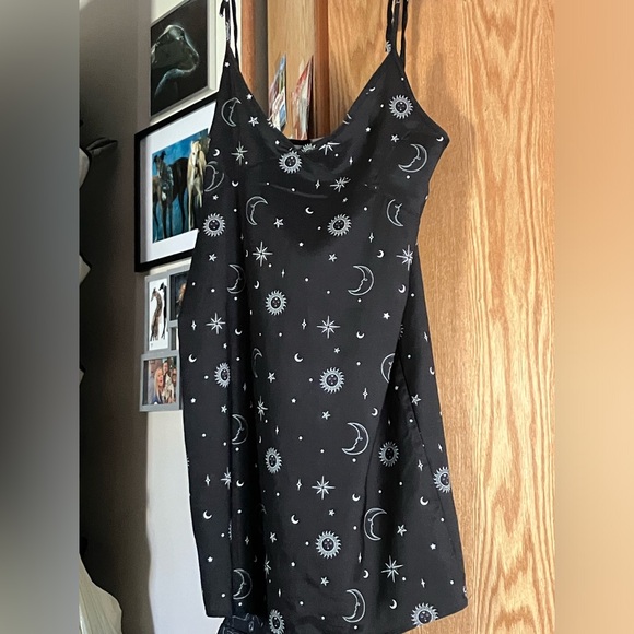 Skinny Dip London ASOS Celestial Sun and Moon tie strap black slip dress Size 6 - Picture 2 of 13
